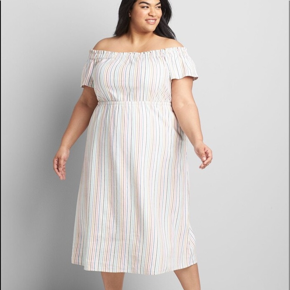 Lane Bryant Convertible Off The Shoulder Striped Linen Blend Dress Size 26/28